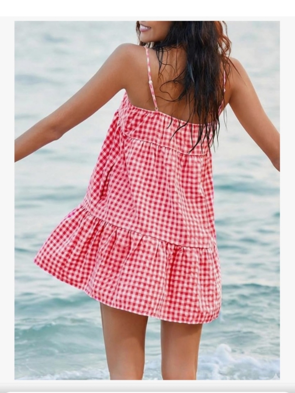 NWT Elleven Red Gingham Mini Dress - Large - Picture 2 of 6